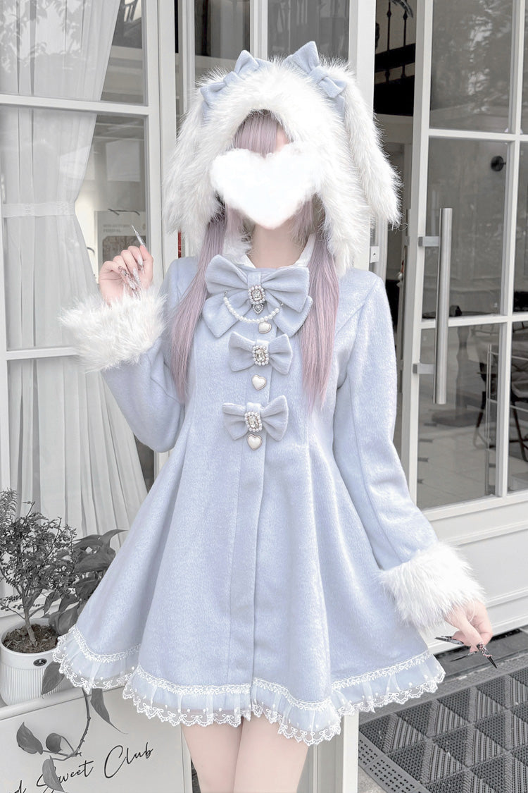 Bowknot Rabbit Ears Detachable Hooded Japanese Jirai Kei Coat with Long Sleeves