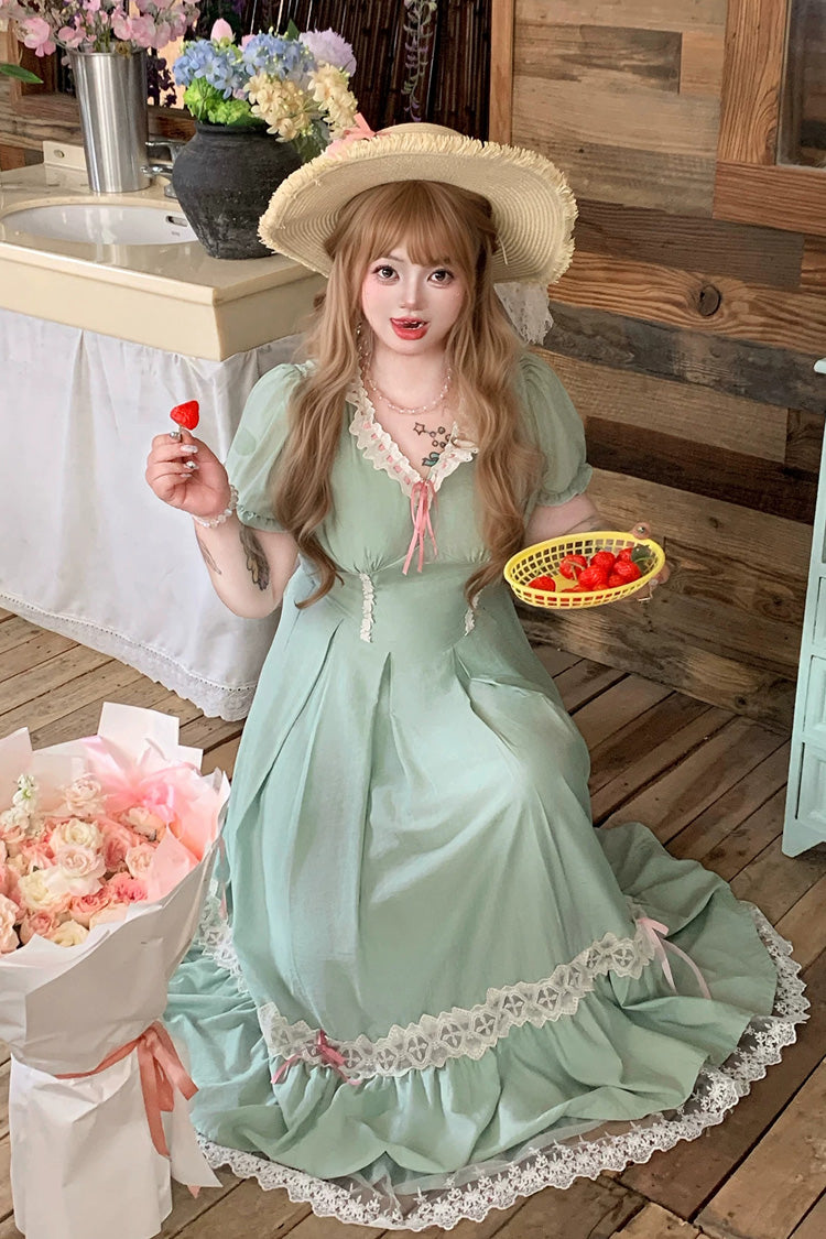 Emerald V Collar Short Sleeve Ruffled Lace Sweet Plus Size Lolita Gown
