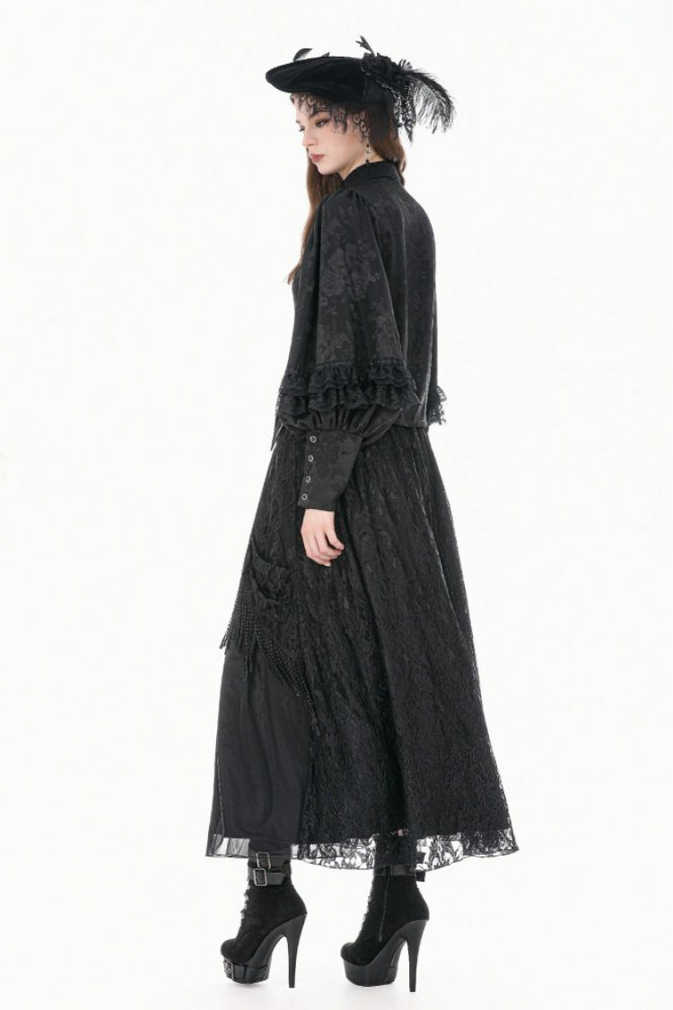 Rose Jacquard Bishop Sleeve Blouse with Tie - Gothic Edge