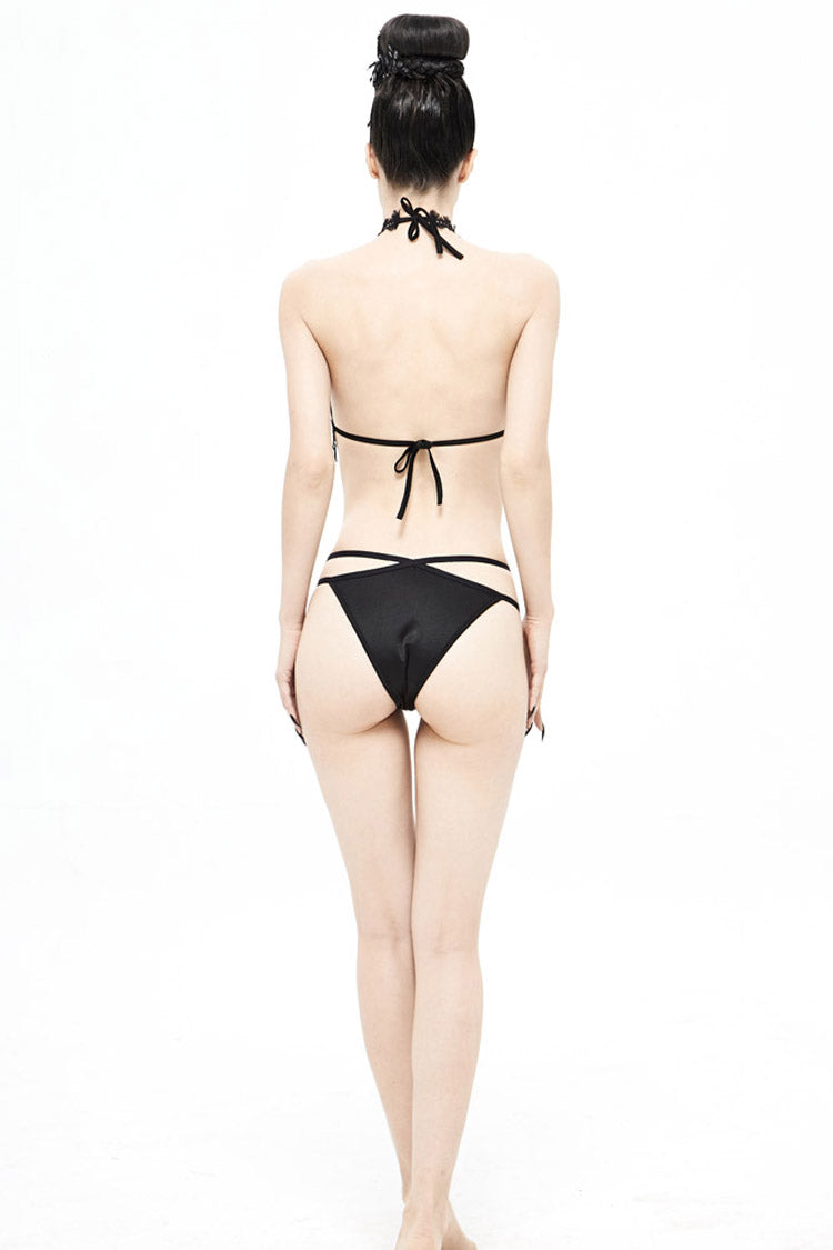 Gothic Bikini Swimsuit with Collar and Lace Detailing