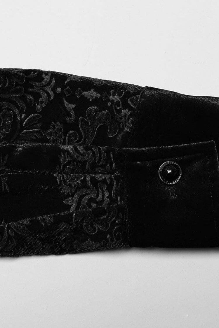 Gothic Men's Velvet Blouse with Embossed Print - Long Sleeve - Dual Colors