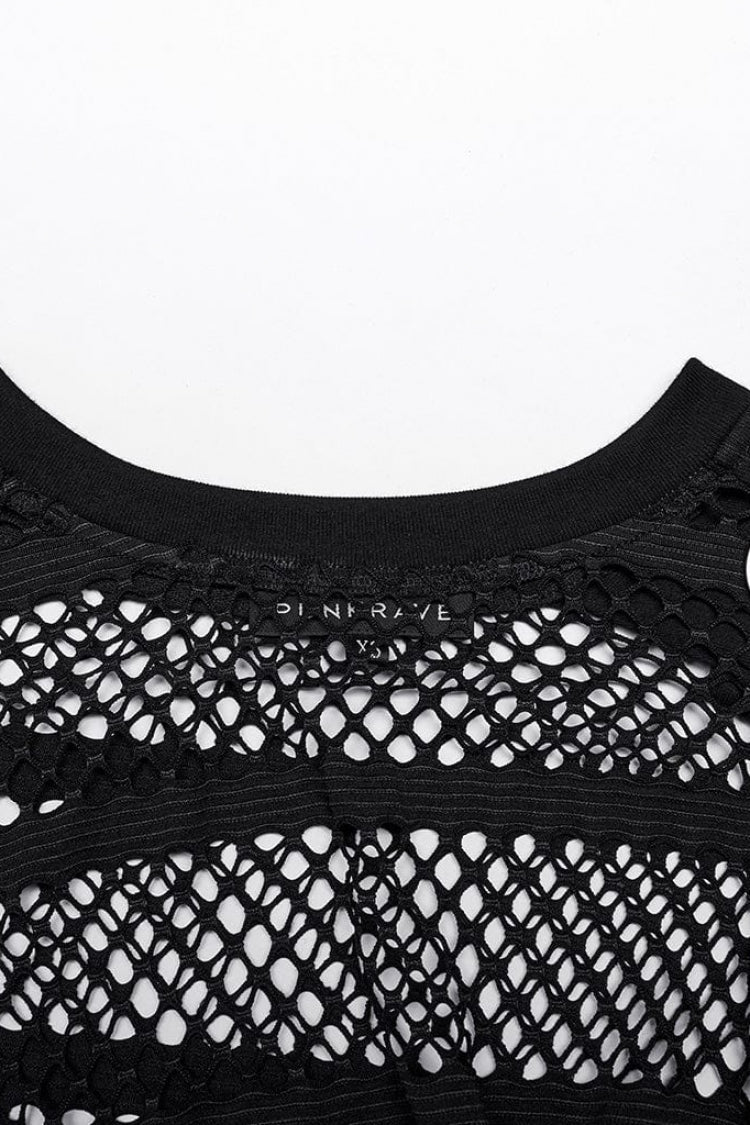 Steampunk Sheer Mesh Tee with Lace-Up Detail and Extended Sleeves