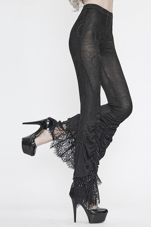 Gothic Pants with Beaded Pleated Design and Lace Accents