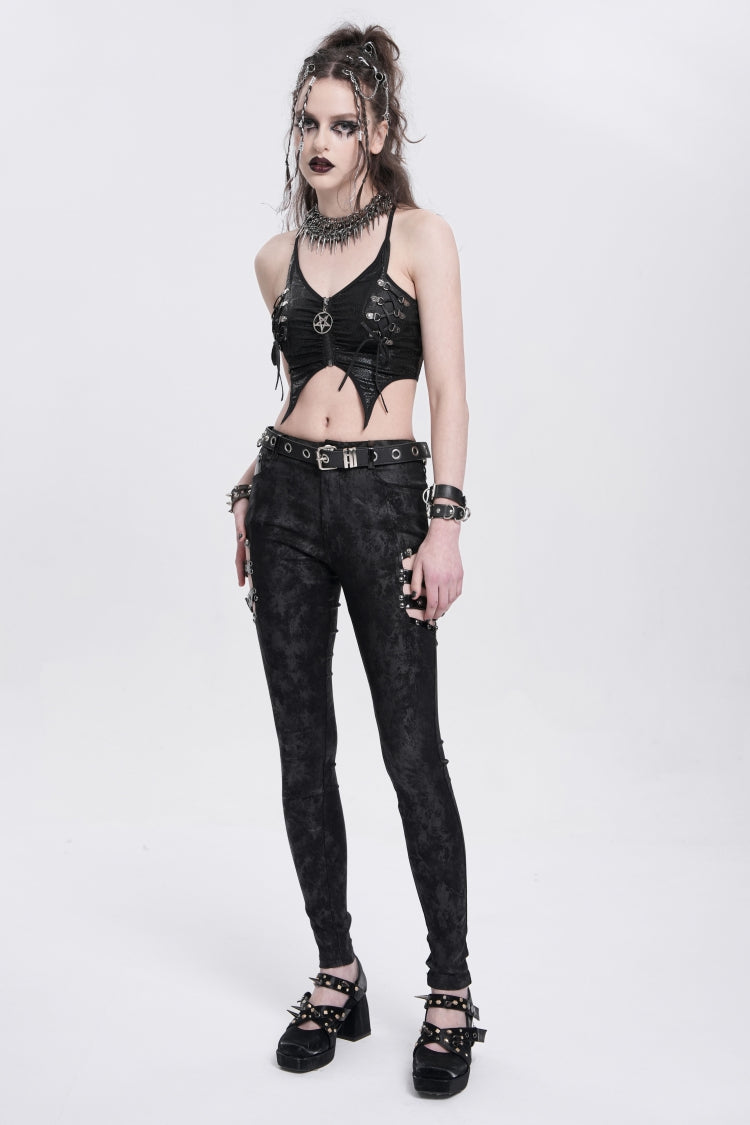 Midnight Cutout Buckle Trousers for Women - Gothic Edge