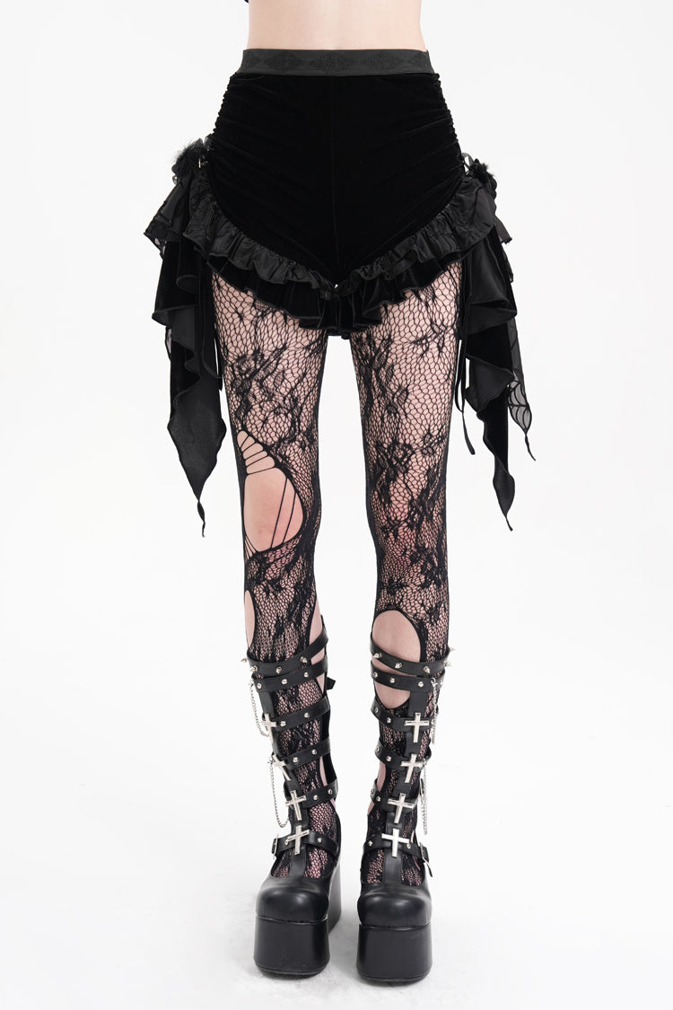Feathered Ruffle Mesh Shorts for Women - Gothic Edge