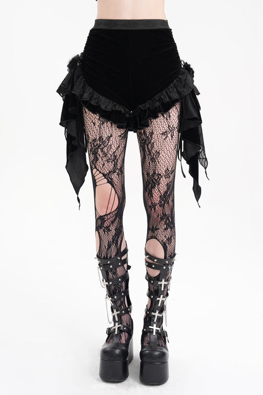 Feathered Ruffle Mesh Shorts for Women - Gothic Edge
