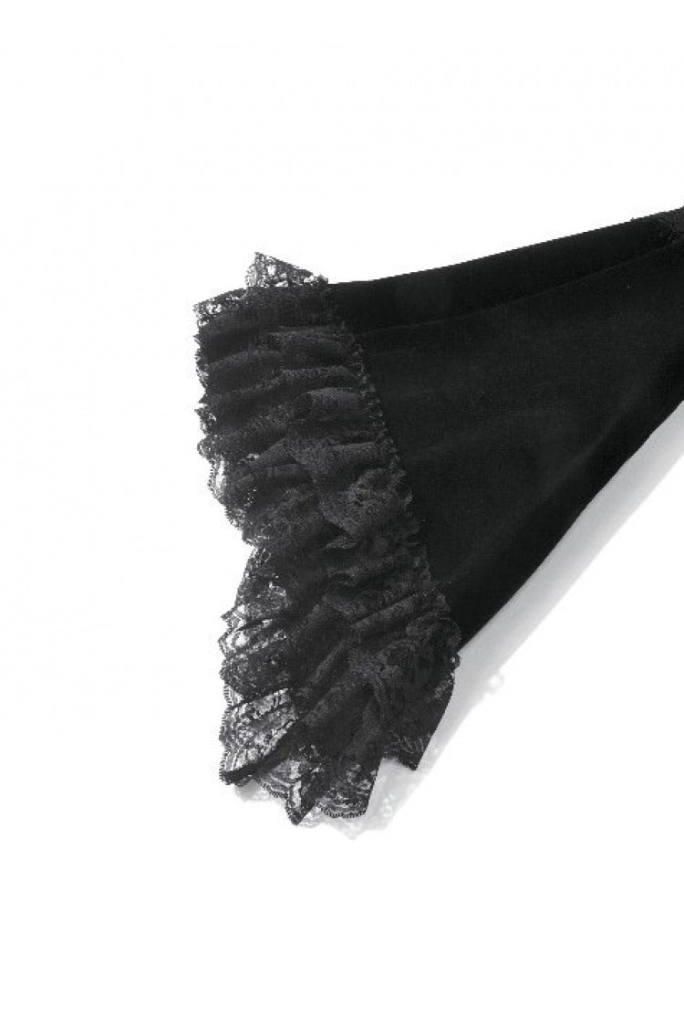 Gothic Shrug with Keyhole Mandarin Collar, Velvet Lace Splice & Flare Sleeves