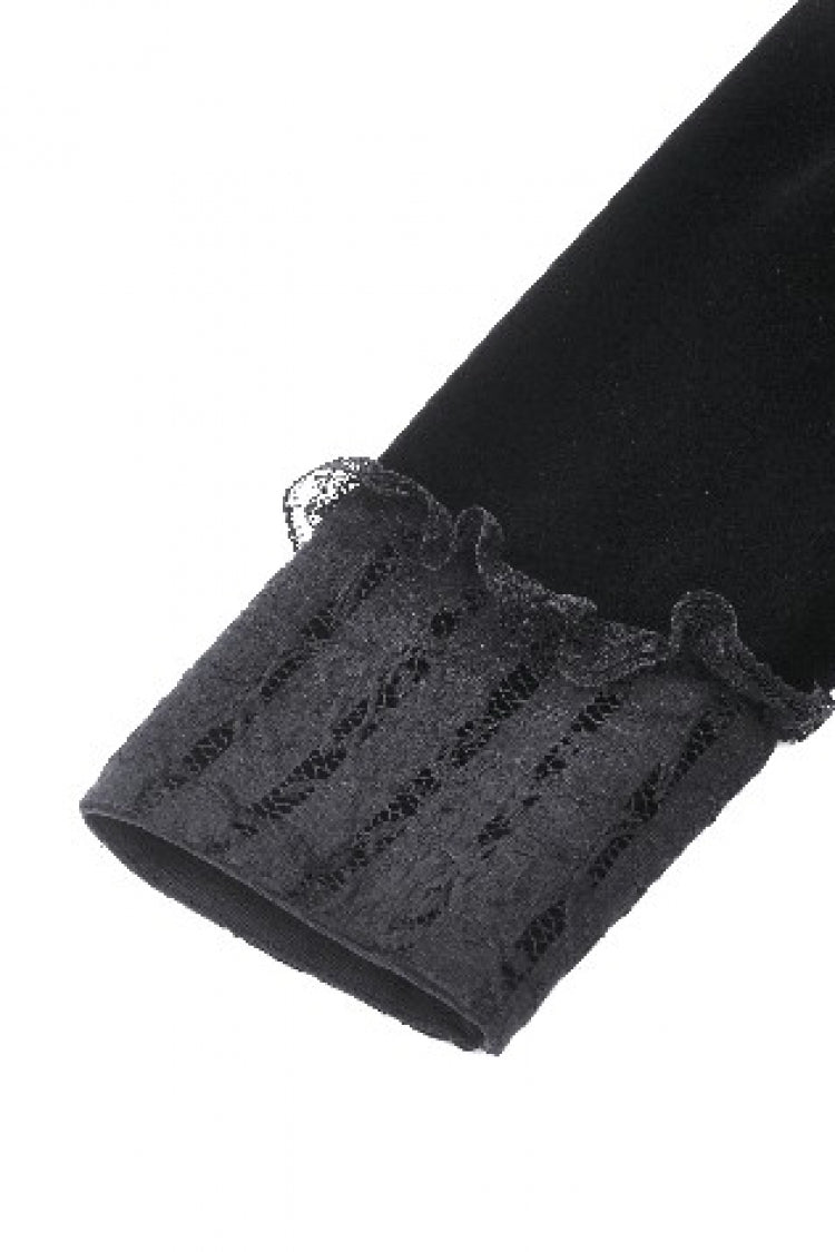 Gothic Velvet Short Dress with Lace Trim and Extended Sleeves