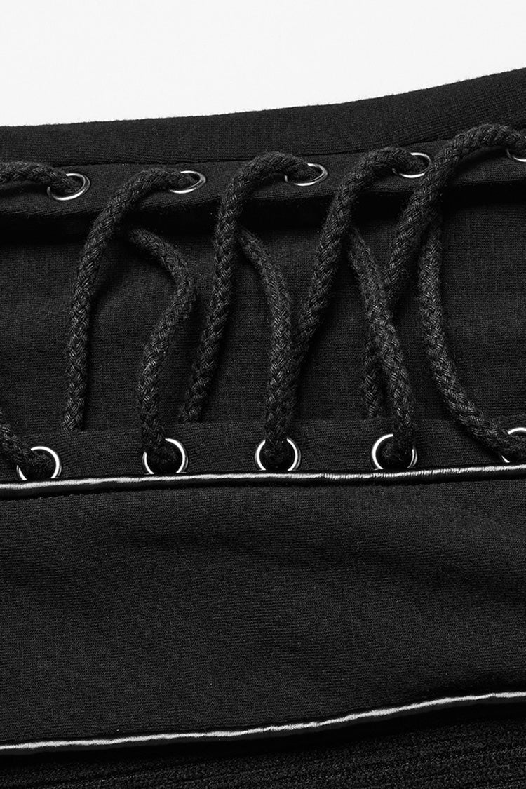 Punk Top with Rivets and Zipper, Drawstring Long-Sleeve Men's Shirt