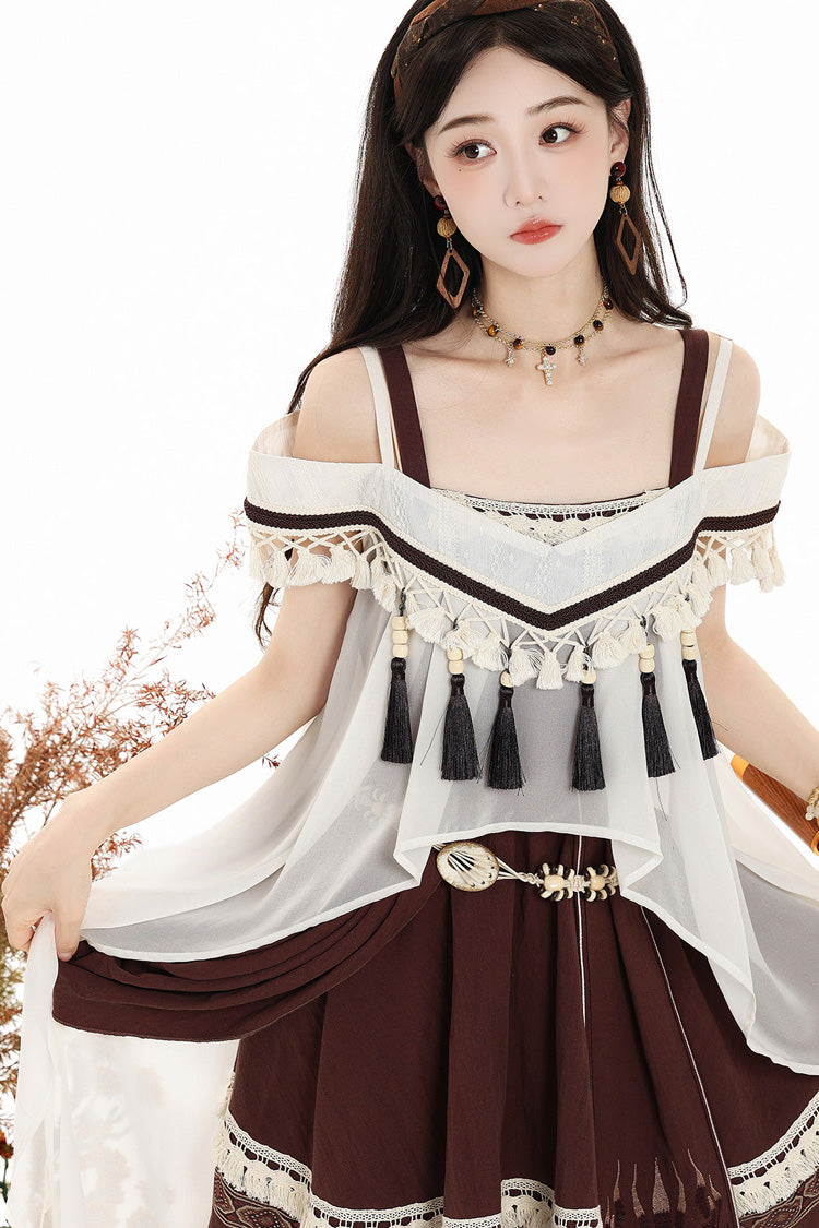 Chocolate Square Collar Embroidered JSK Set - Dream of the Wilderness