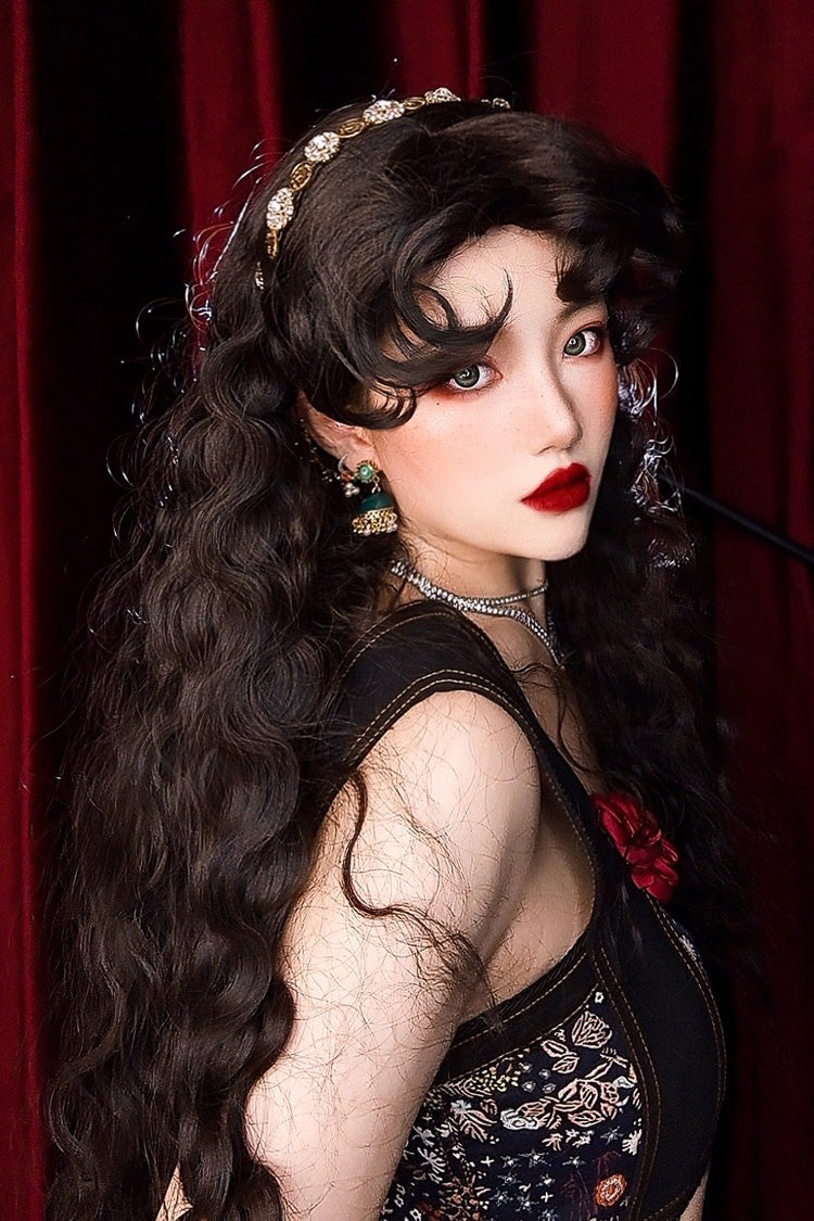 Vintage Lolita Curl Wig - Fluffy Wool - Matte Black - Gypsy Rose Style