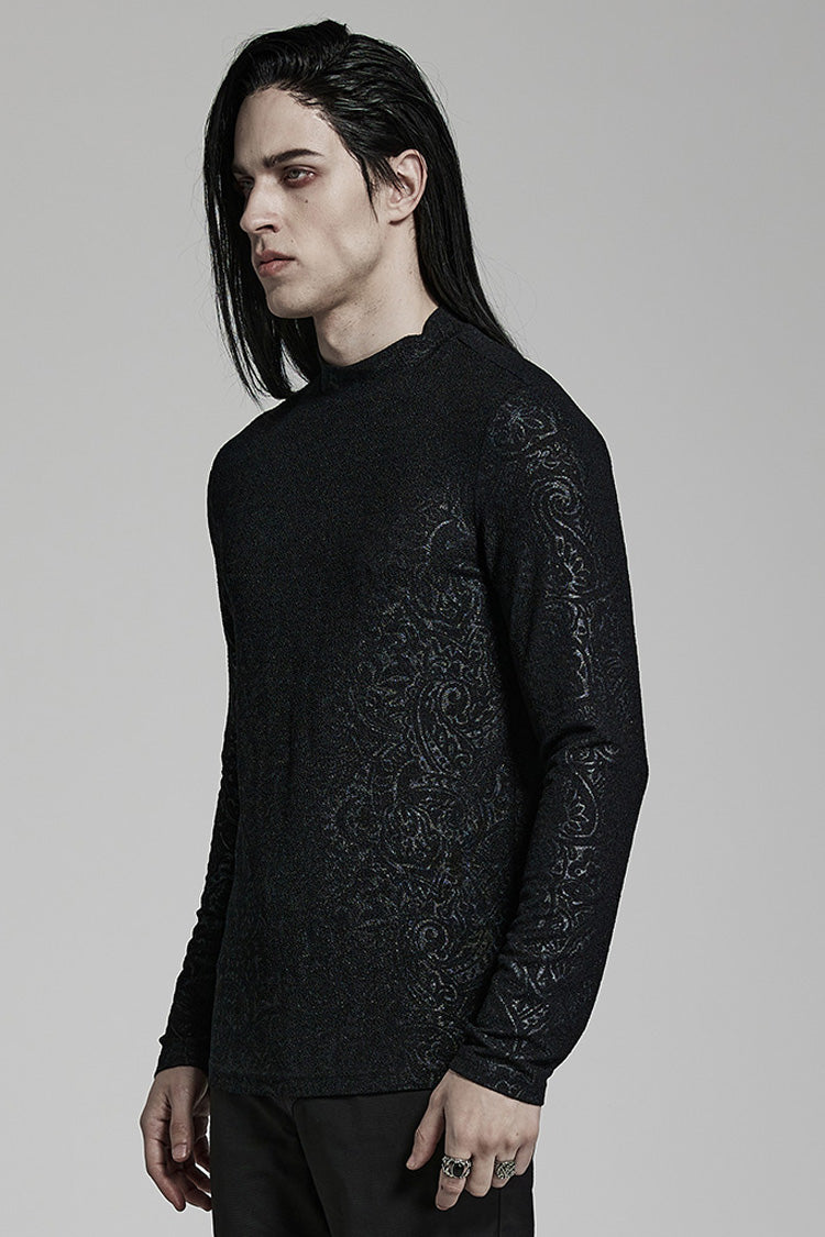 Slim-Fit Men's Gothic Print Blouse, Long-Sleeve Elegant Shirt