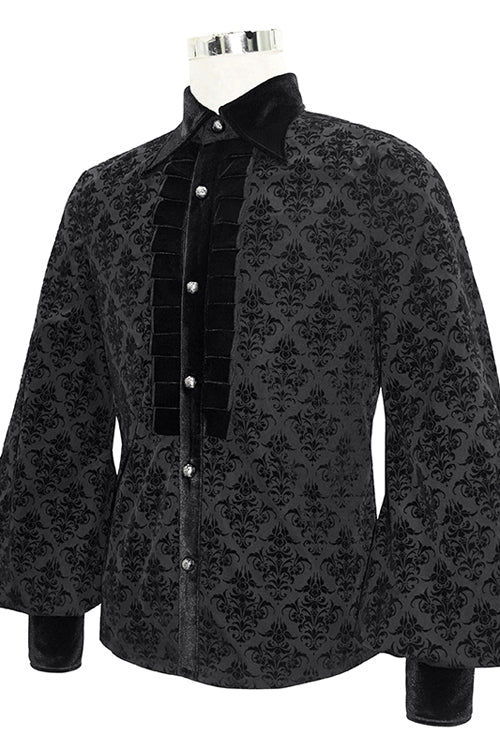 Men's Gothic Blouse with Court Pattern, Flocking and Lantern Sleeves