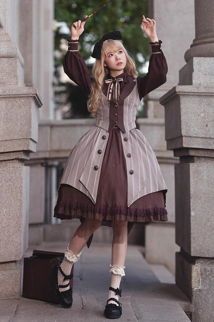 Classic Lolita Skirt with Ruffle Cardigan and Witch's Notes Print