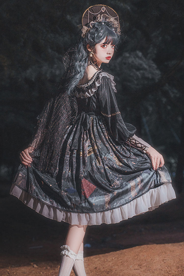 Misty Noir Lolita Gown with Extended Sleeves