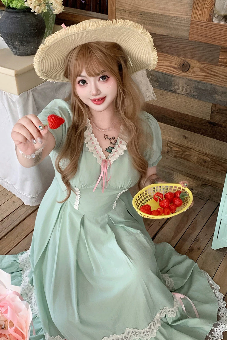 Emerald V Collar Short Sleeve Ruffled Lace Sweet Plus Size Lolita Gown