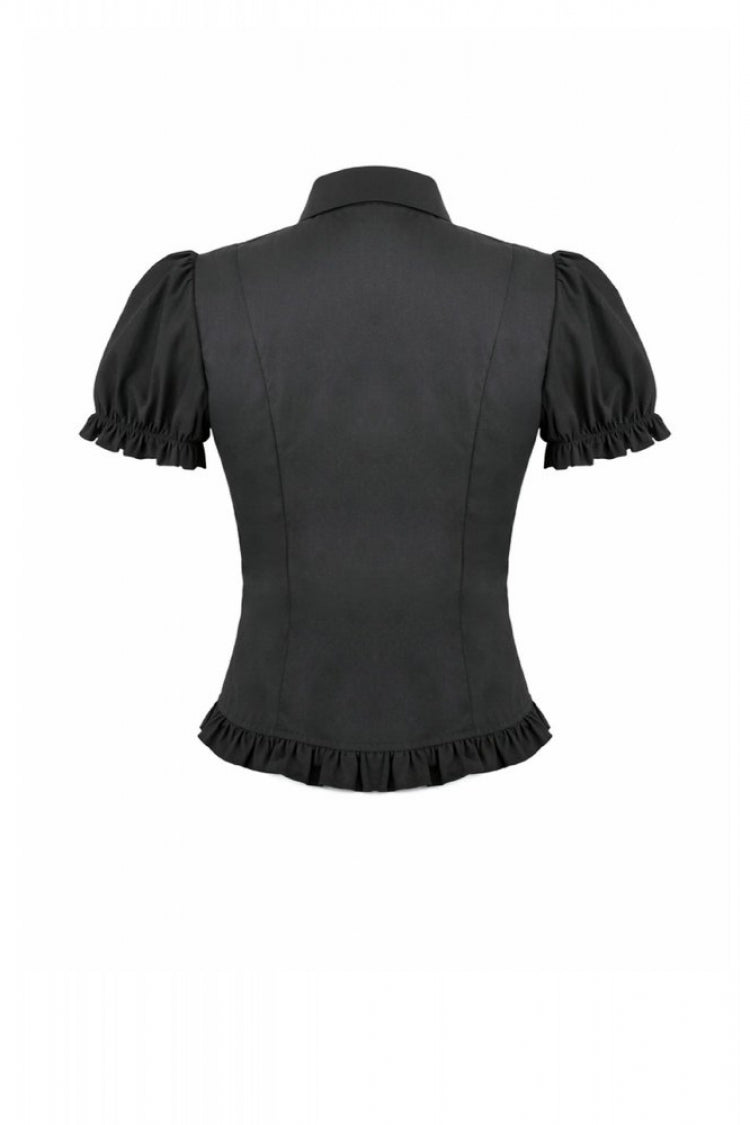 Victorian Slim Blouse with Ruffled Puff Sleeves - Gothic Edge