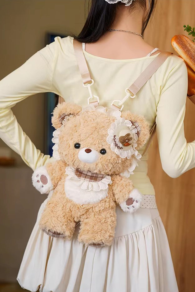Chocolate Ruffled Plush Toy Backpack - Little Bear Guli