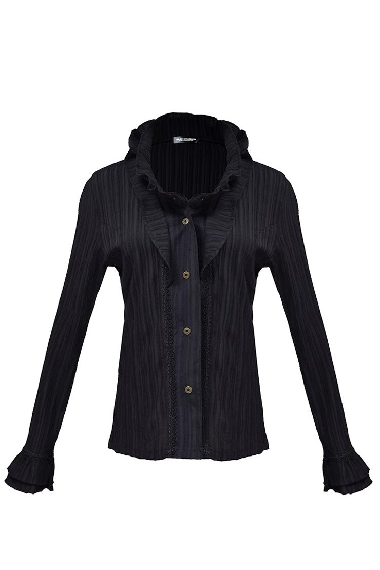 Classic Gothic Blouse with Lotus Collar and Slim Fit, Extended Sleeves
