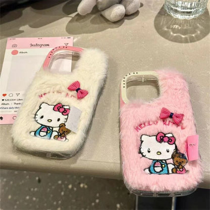 Coque de téléphone avec nœud en forme de chat en peluche KI665