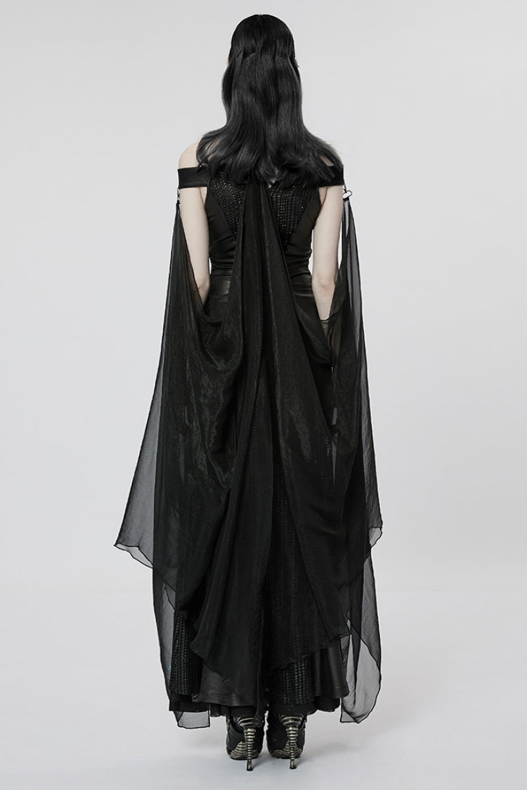 Mesh Gothic Dress with Detachable Cape and Side Slit
