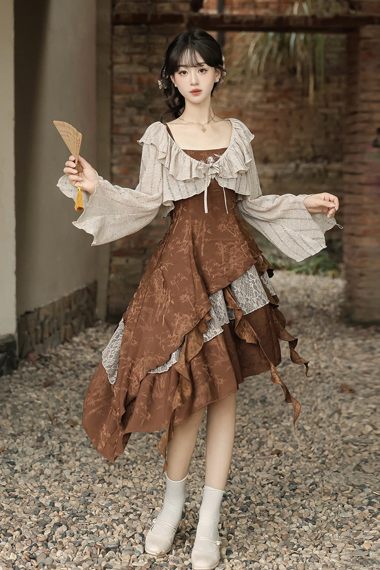 Chocolate Printed Asymmetric Punk JSK Set - Dune Traveler