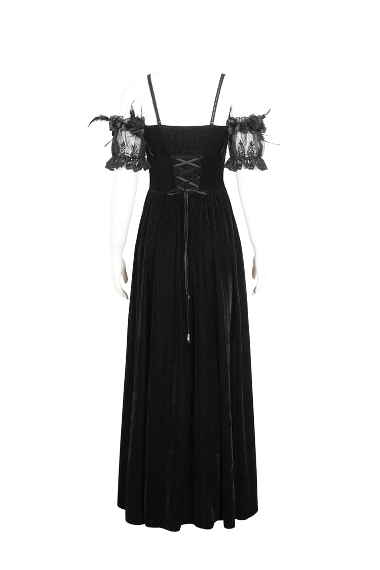 Crimson Gothic Dress with High Waist and Floral Lace Print