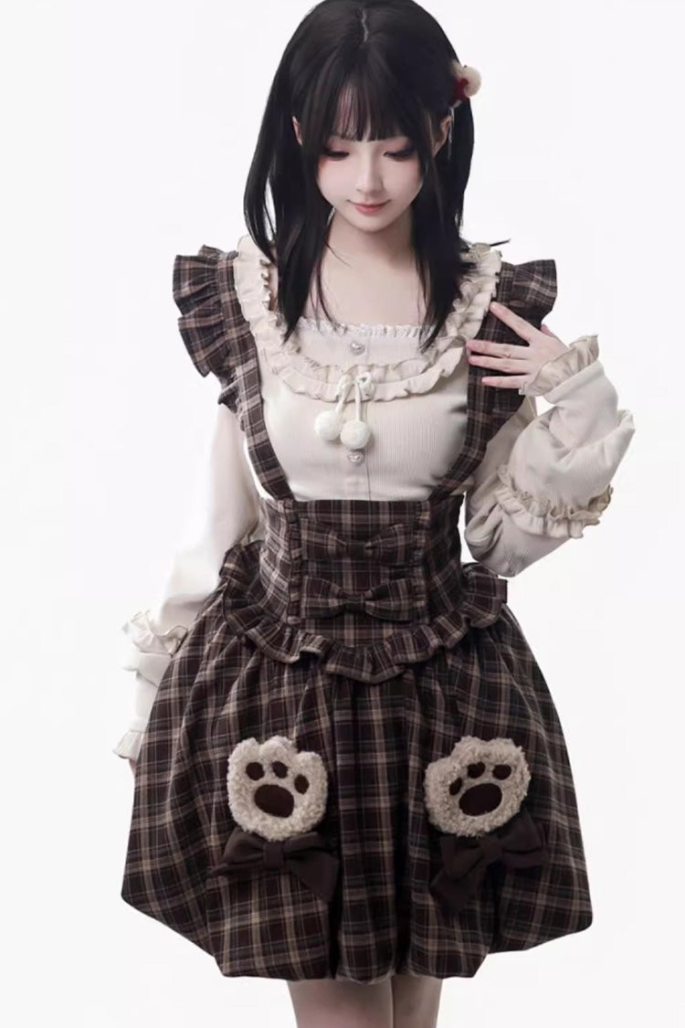 Chocolate Printed Ruffle Bow Strap Dress - Fluffy Little Bear