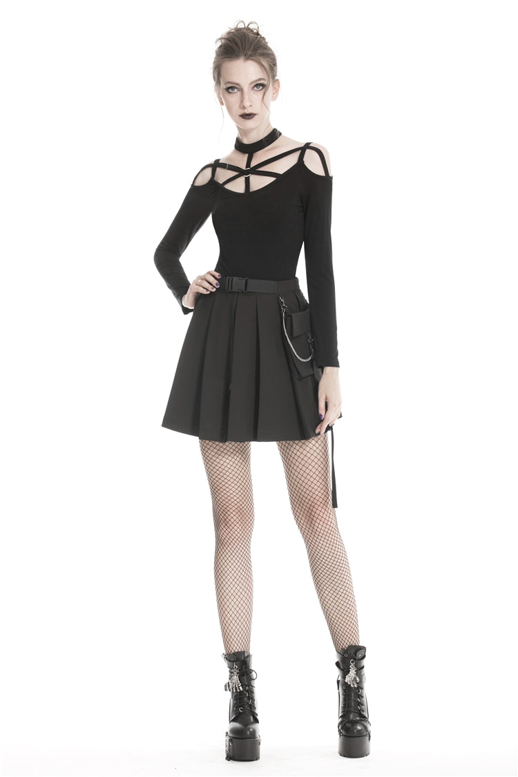Zippered Pleated Punk Mini Skirt with Side Bag