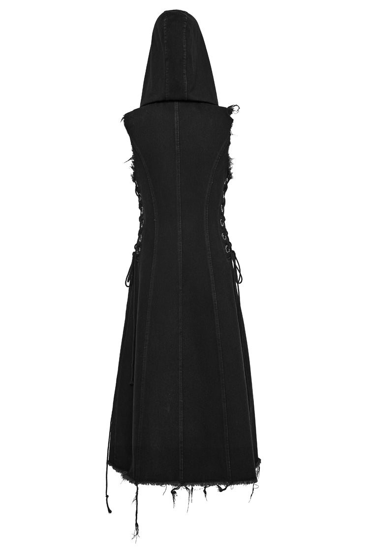 Sleeveless Hooded Vest with Drawstring and Pin Details