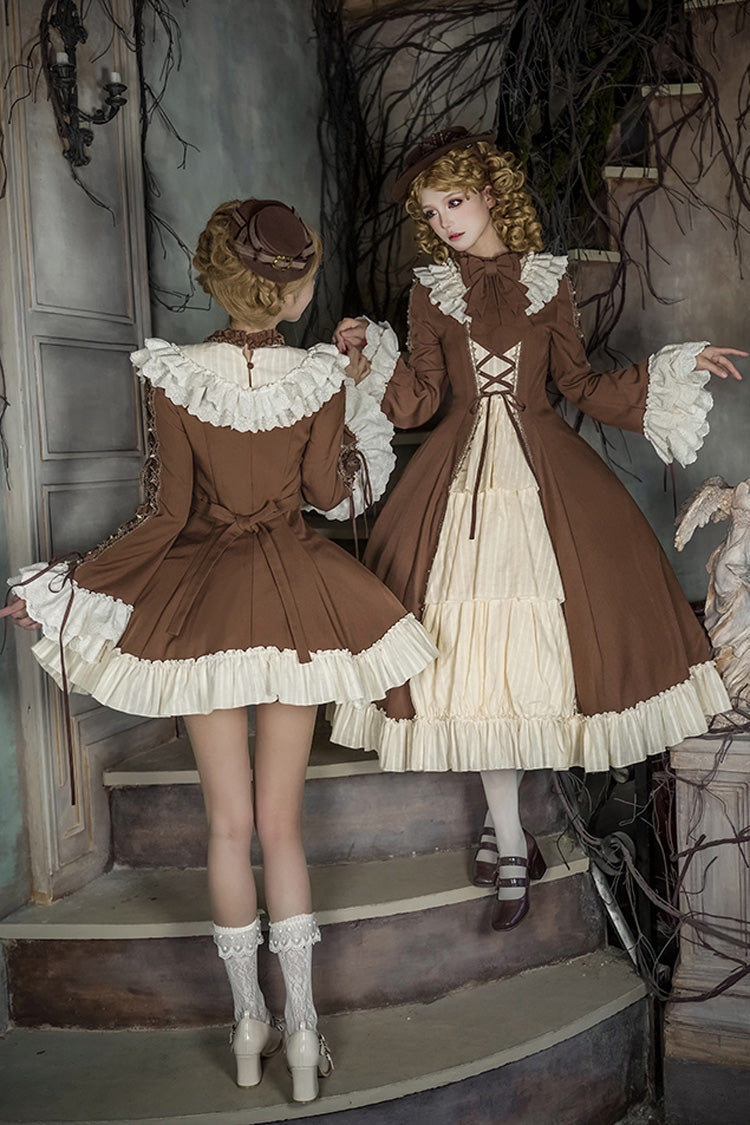 Sweet Lolita Dress Set with Trumpet Sleeves and Bowknot Lace-Up