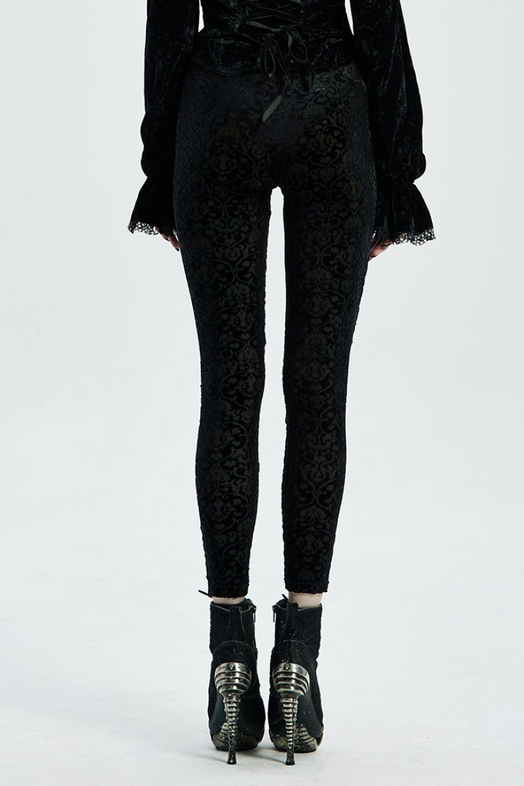 Gothic Leggings with Jacquard Pattern for Women in Black
