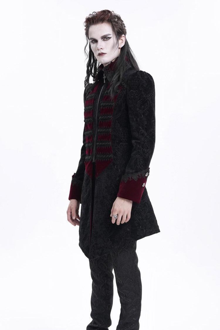 Crimson Noir Crochet Lapel Collar Long-Sleeve Men's Gothic Jacket