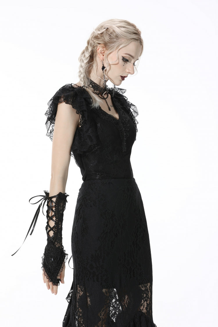 Midnight Lace-Trimmed Crop Top with Deep Plunge Neck