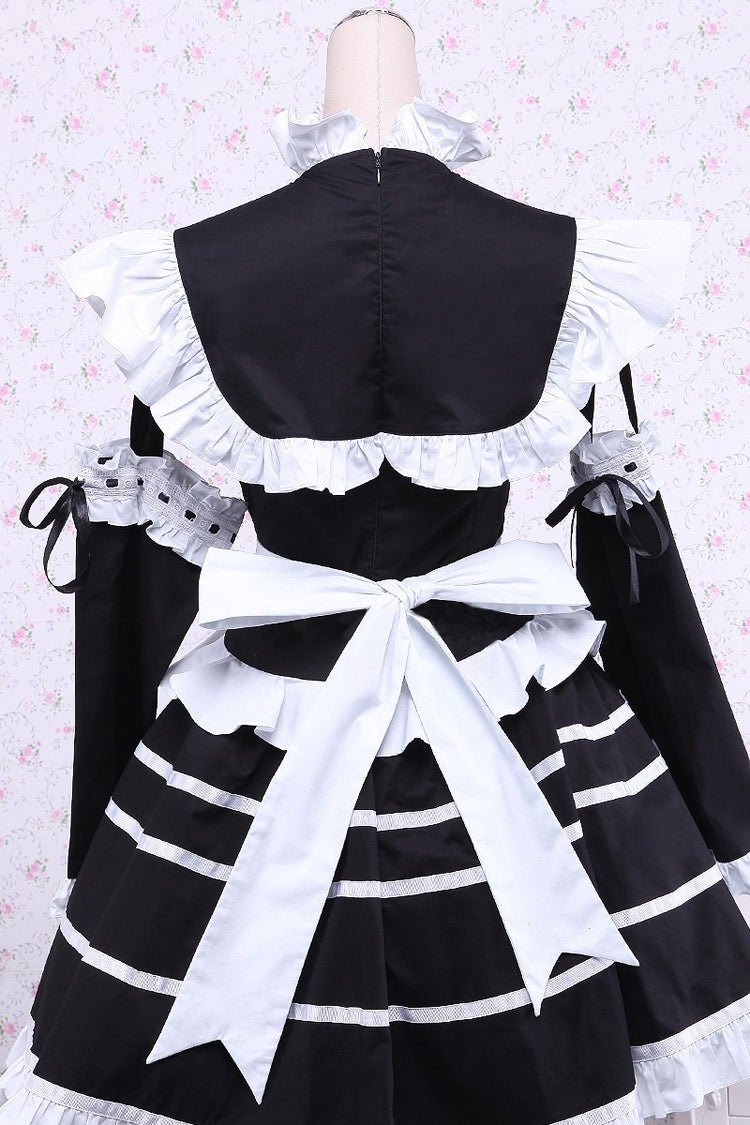 Gothic Lolita Dress in Cotton with Stand Collar, Ruffles and Bowknot