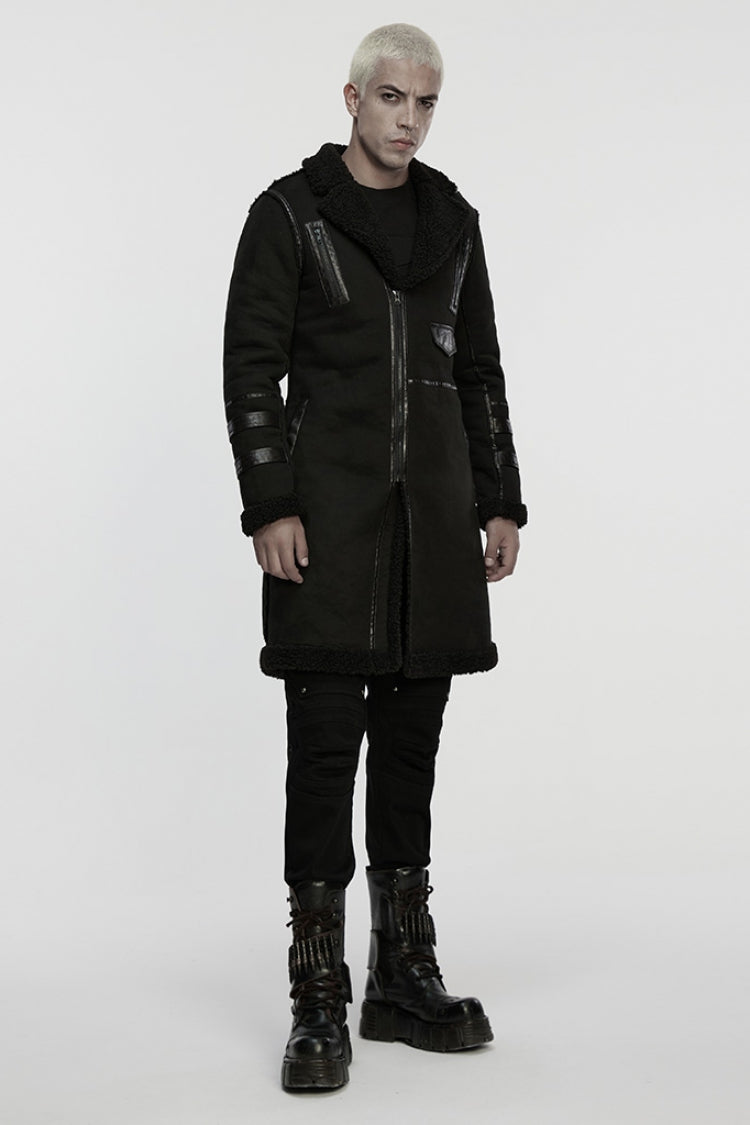 Asymmetric Zipper Jacket with Plush Lapel for Men - Gothic Edge