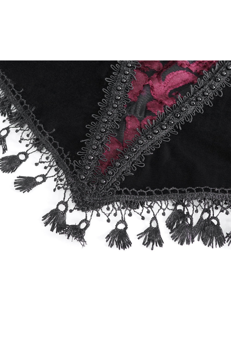 Crimson & Noir Off-Shoulder Flared Sleeve Embroidered Lace Gothic Top