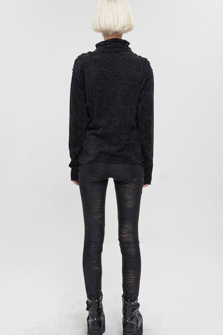 Distressed Wool Sweater with Irregular Hem for Women - Noir