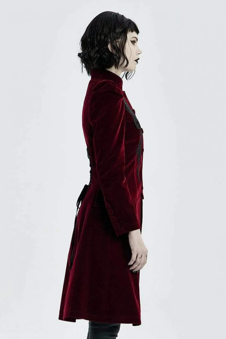 Victorian Floral Gothic Overcoat with Stand Collar and Long Sleeves