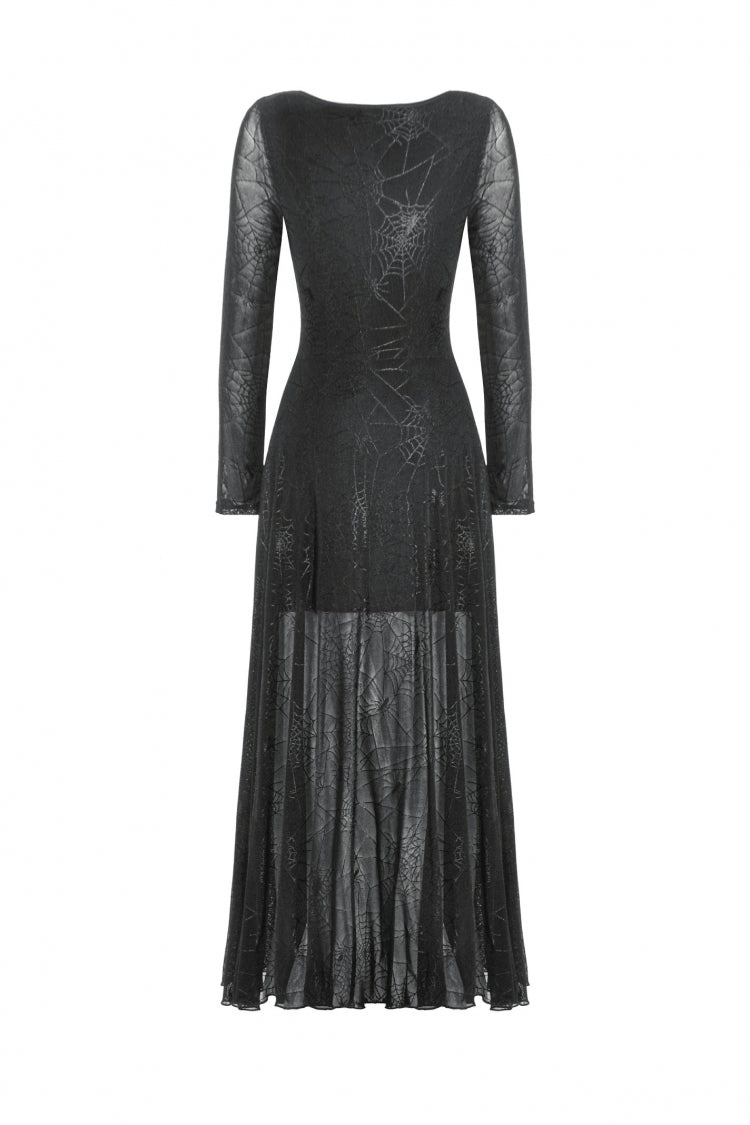 Elegant Witch Long Dress with Spiderweb Lace-Up and Extended Sleeves
