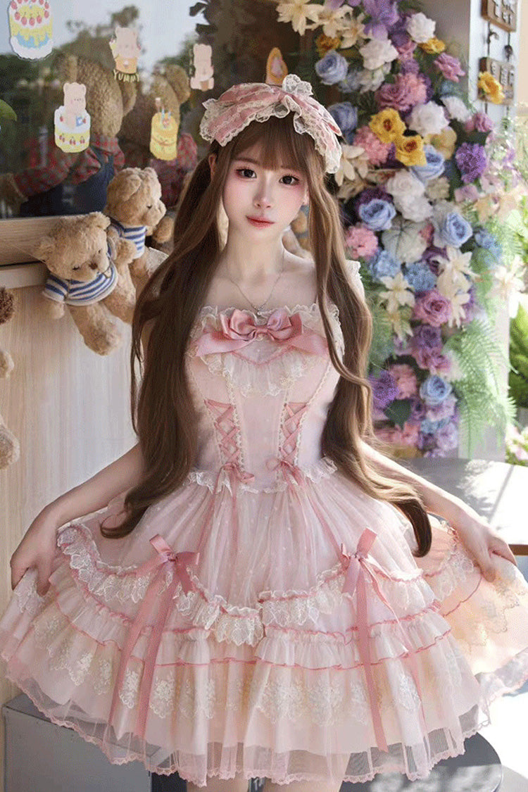 Candy House Sleeveless Ruffle Bow Lace-Up Lolita JSK