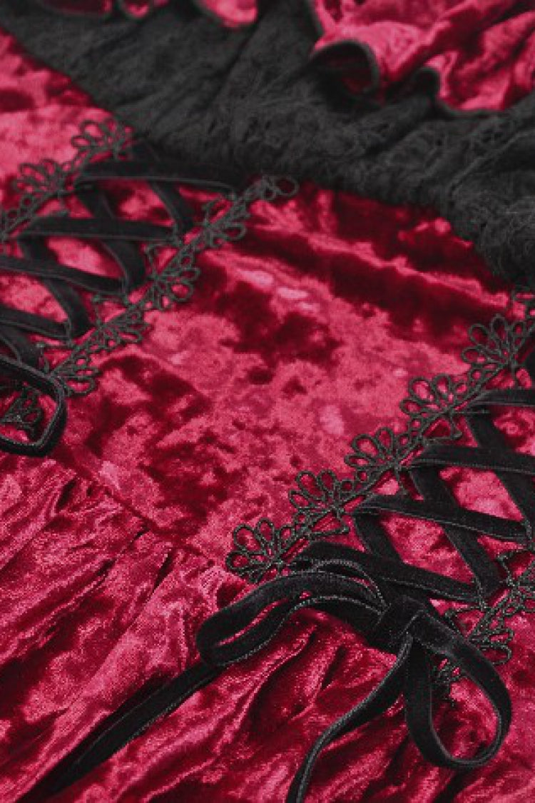 Maroon Corset Velvet Pointed-Tail Gothic Cami Mini Dress