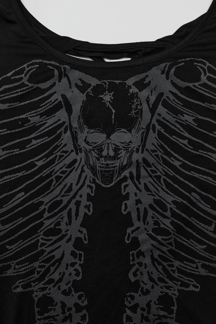Chain-Accent Skull Bone Print Slim Cut Vest for Women
