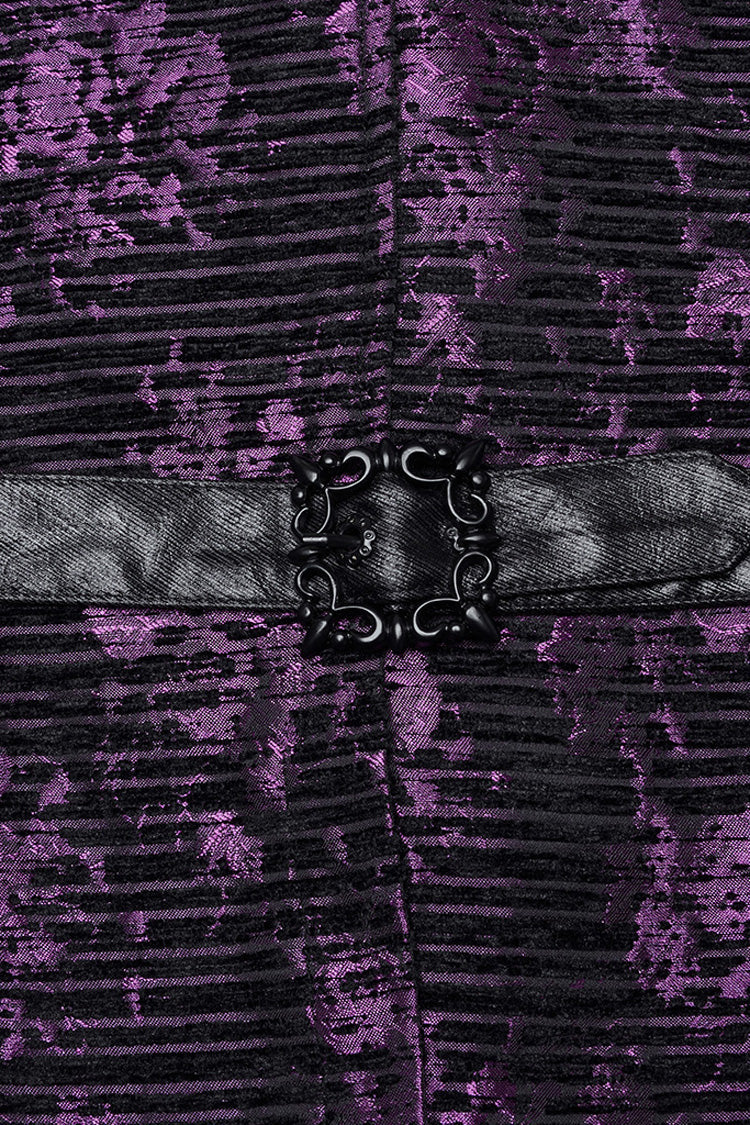 Violet V-Neck Sleeveless Skull Print Buckle Men's Gothic Waistcoat
