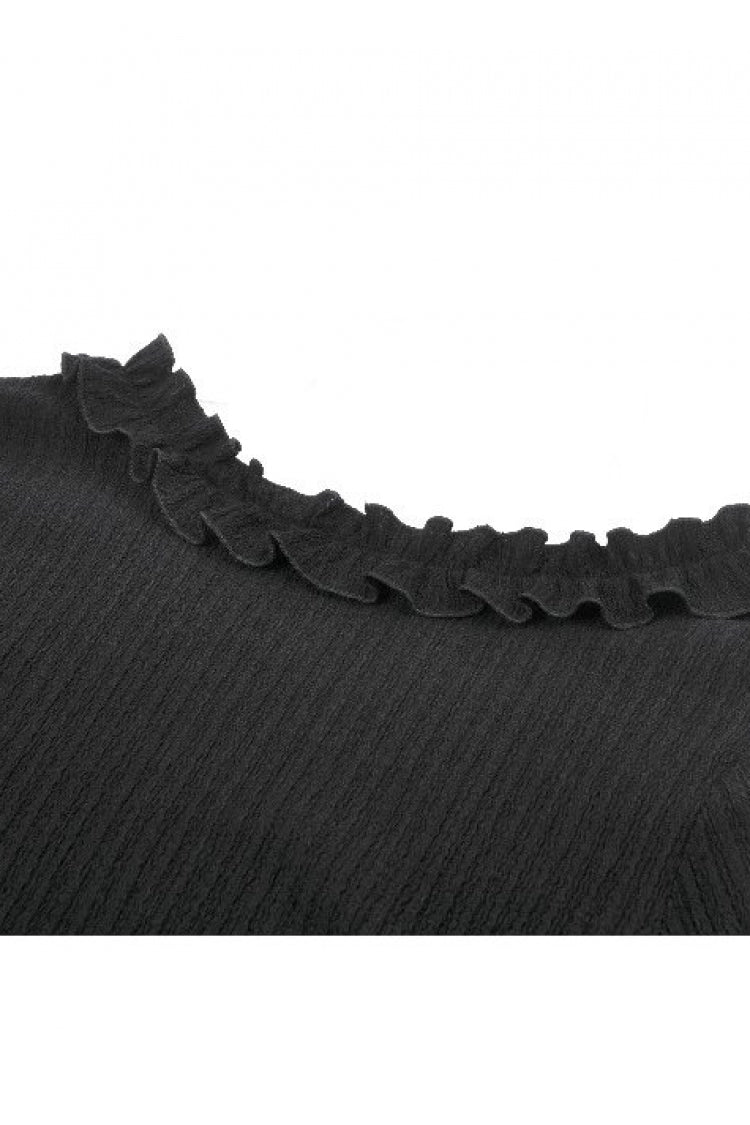 Women's Gothic Crop Top with Ruffled V-Neck, Split Trumpet Sleeves and Streamer