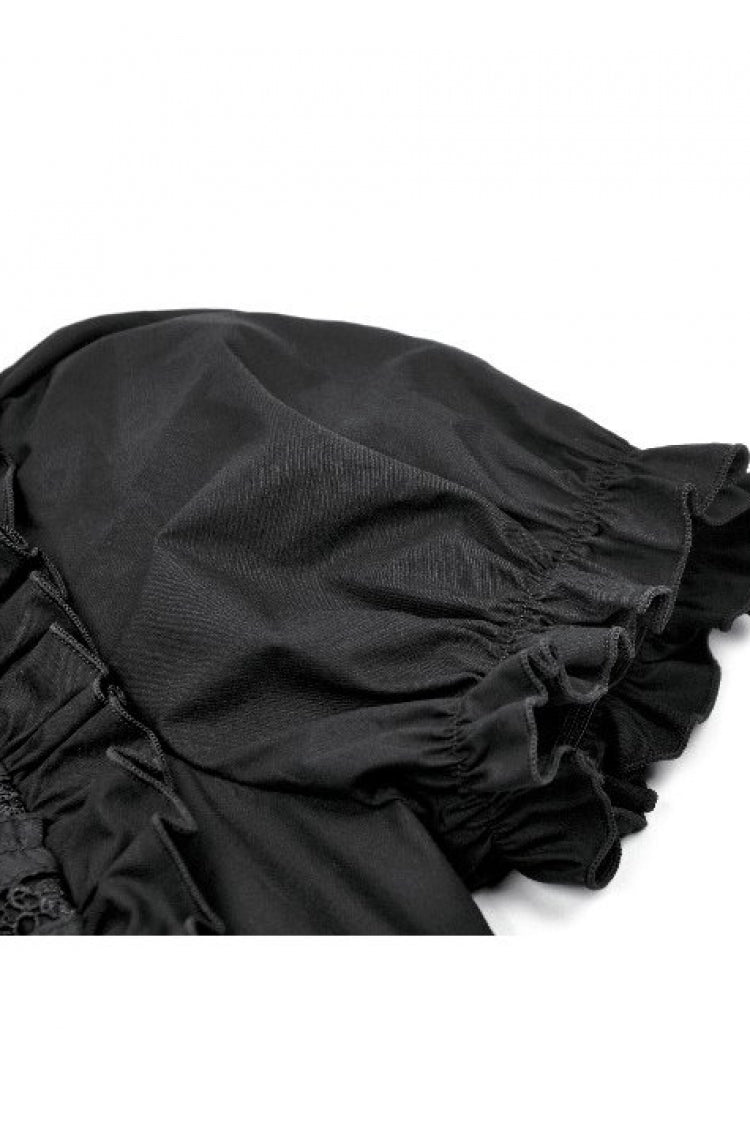 Victorian Slim Blouse with Ruffled Puff Sleeves - Gothic Edge