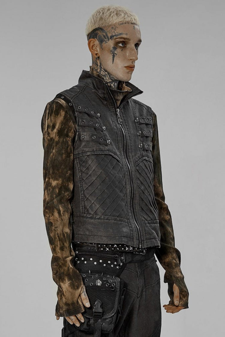 Steampunk Skeleton Claw Zip Vest with Stand Collar and Sleeveless Design