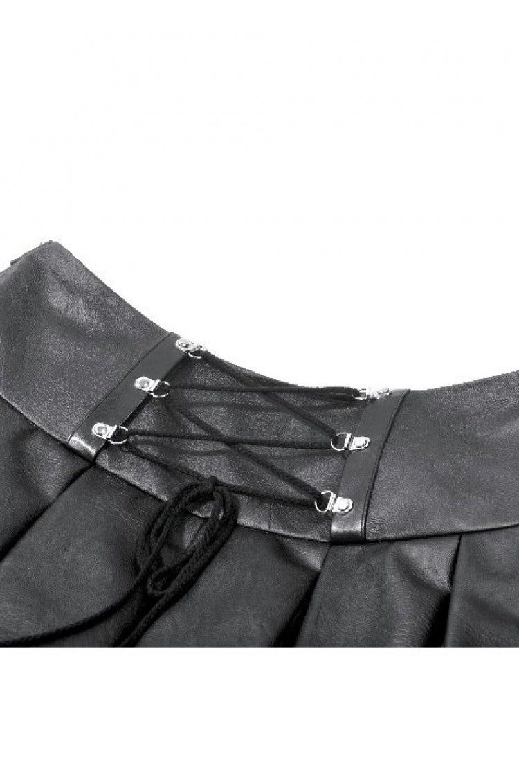 Women's Punk Pleated Skirt with Belt, Chain and Cross Lace-Up Decoration