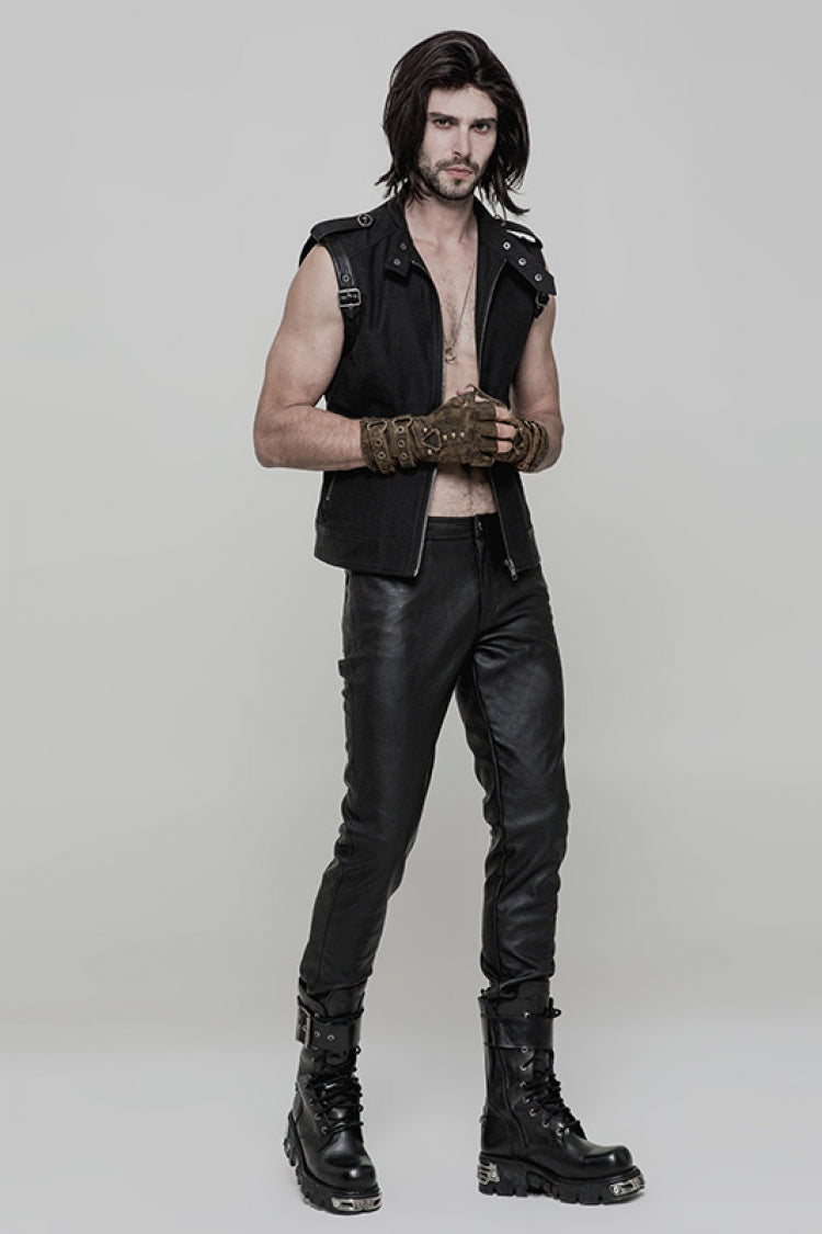 Steampunk Men's PU Leather Gloves with Metal Buckle Accents - Two Shades