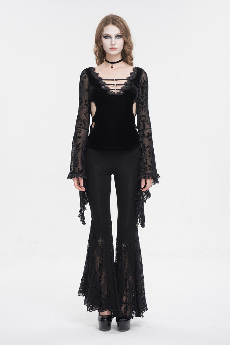 Flared Sleeve Mesh Splice Punk Shirt - Gothic Edge